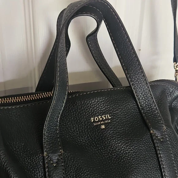 Fossil Black Crossbody Bag Satchel Pebbled Leather - Picture 9 of 16